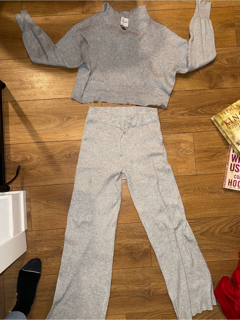 Ribbed Two-Piece Pajama Set - Light Gray